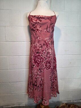 y2k Coquette Fairy Girly Femi Pink Floral Velvet Cowlneck Strappy Cocktail Dress